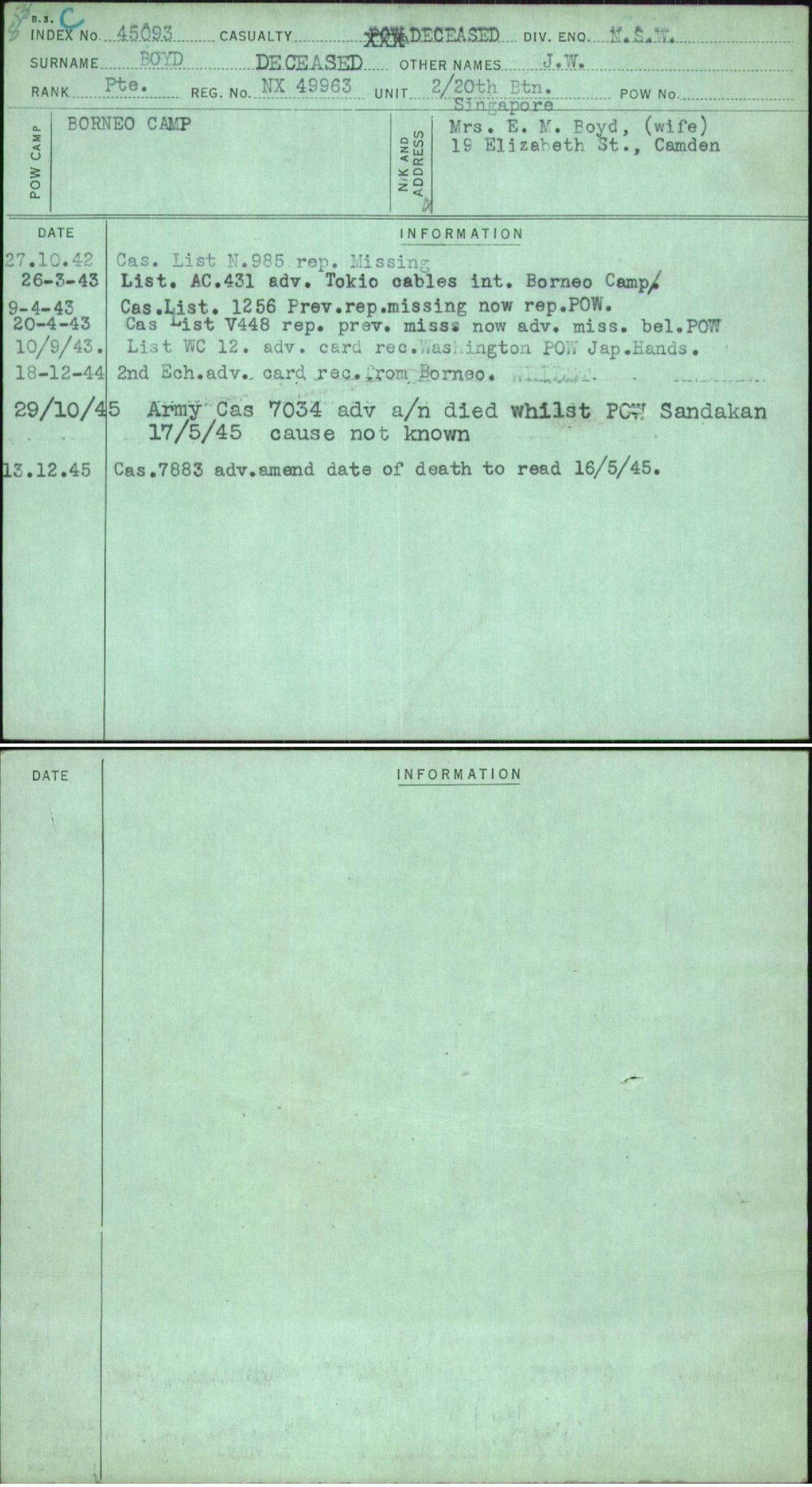 Boyd Deceased, J W, NX49963