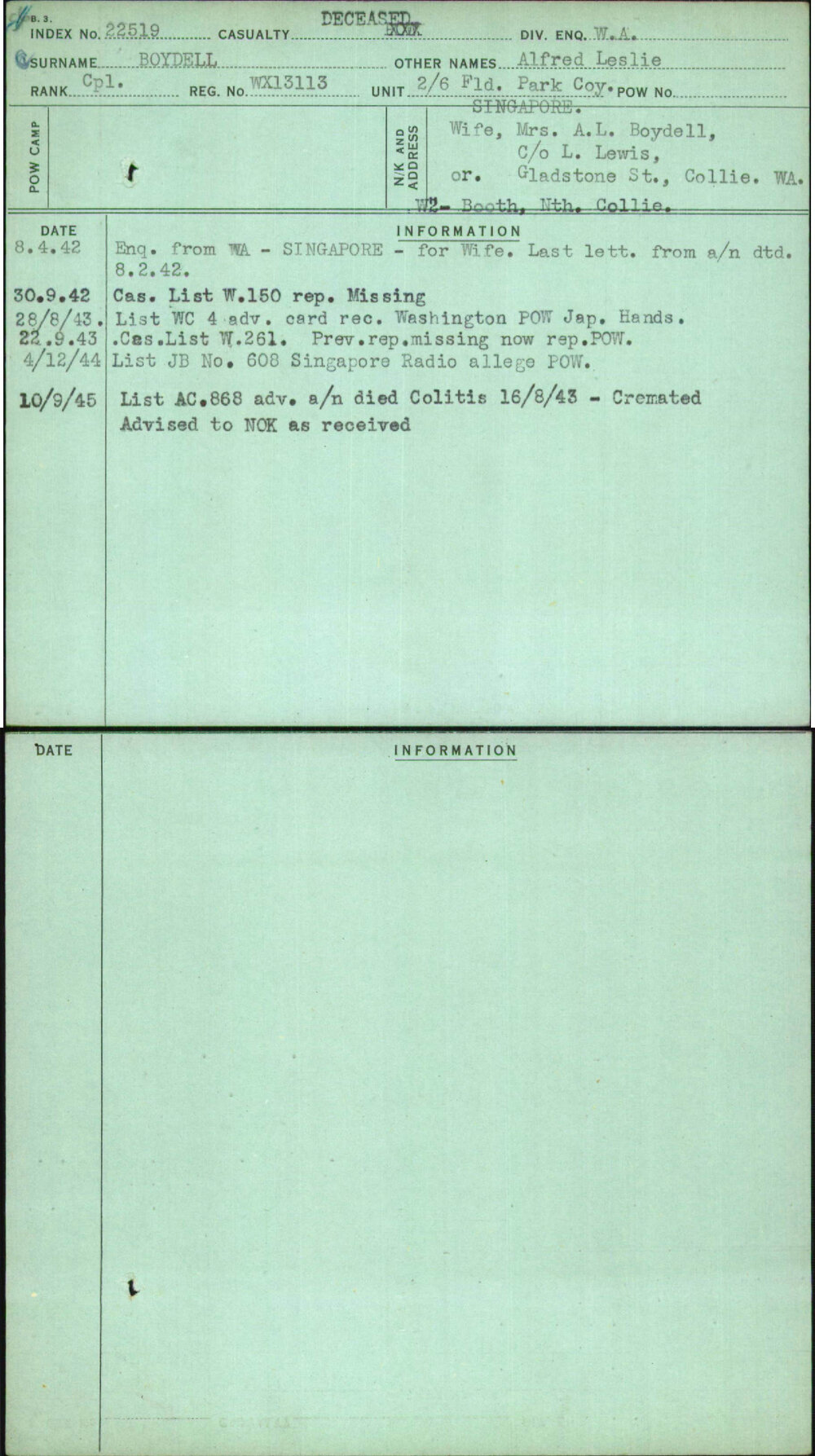 Boydell, Alfred Leslie, WX13113