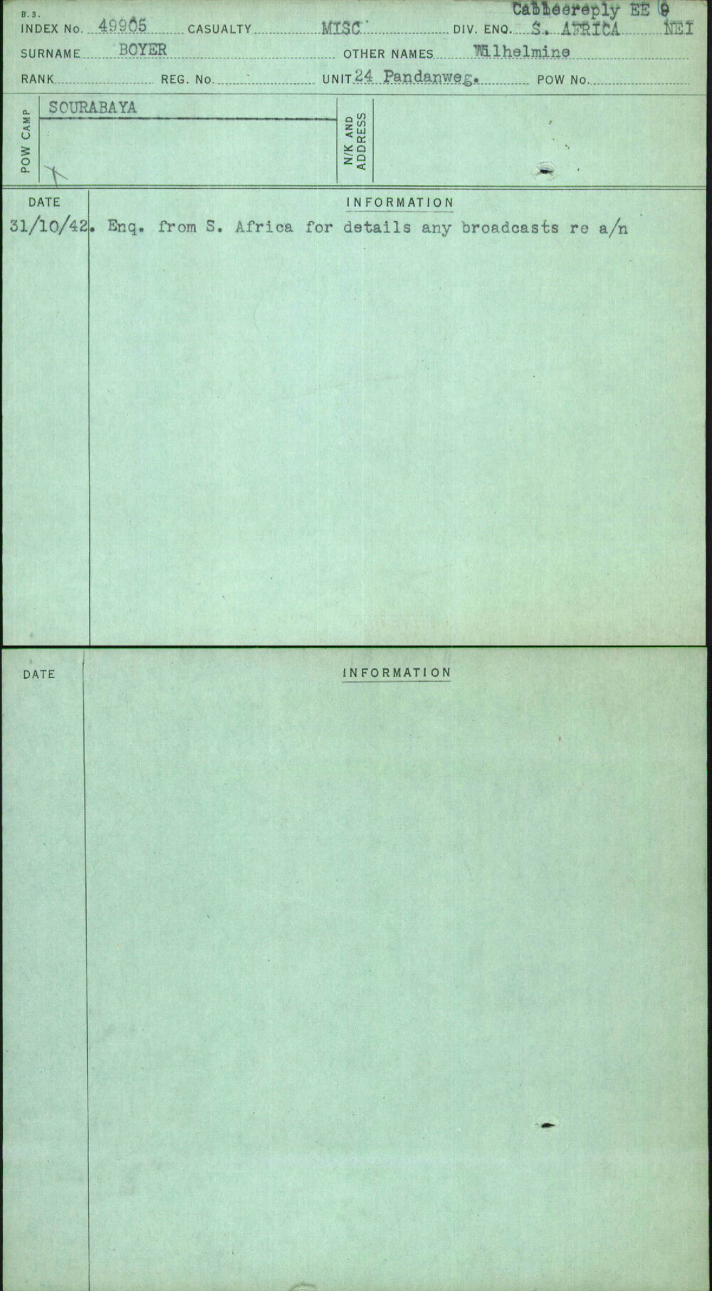Boyer, Wilhelmine, [No Service Number]