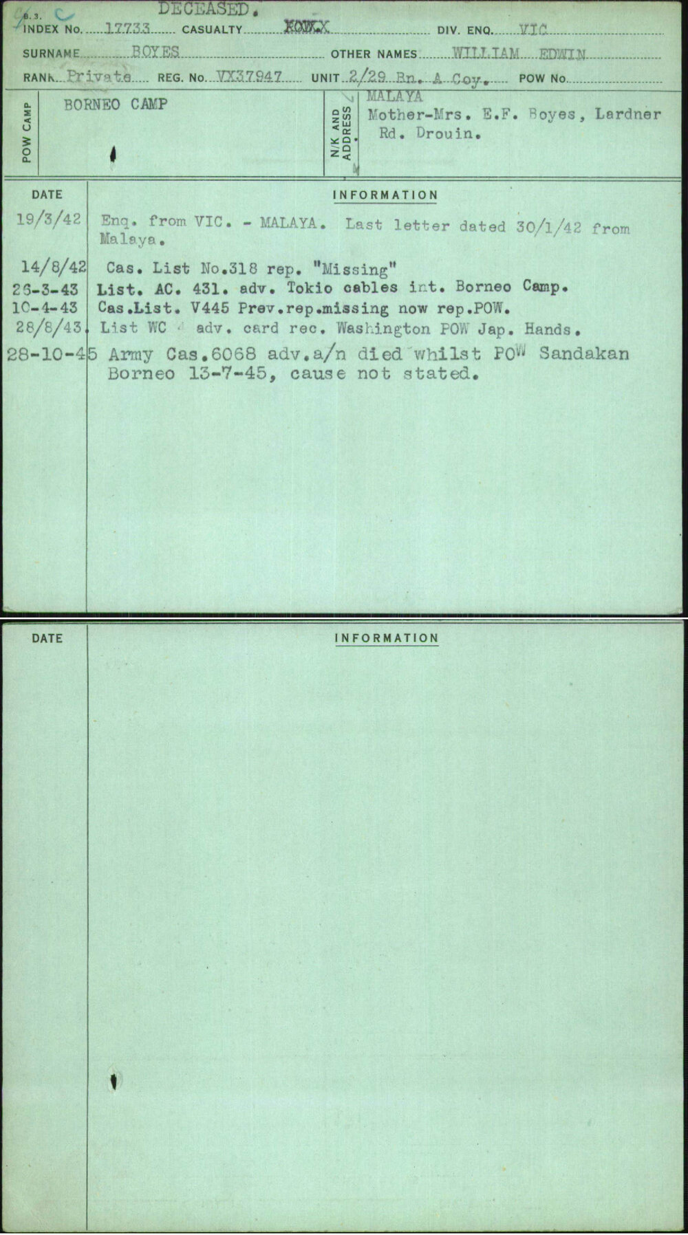 Boyes, William Edwin, VX37947