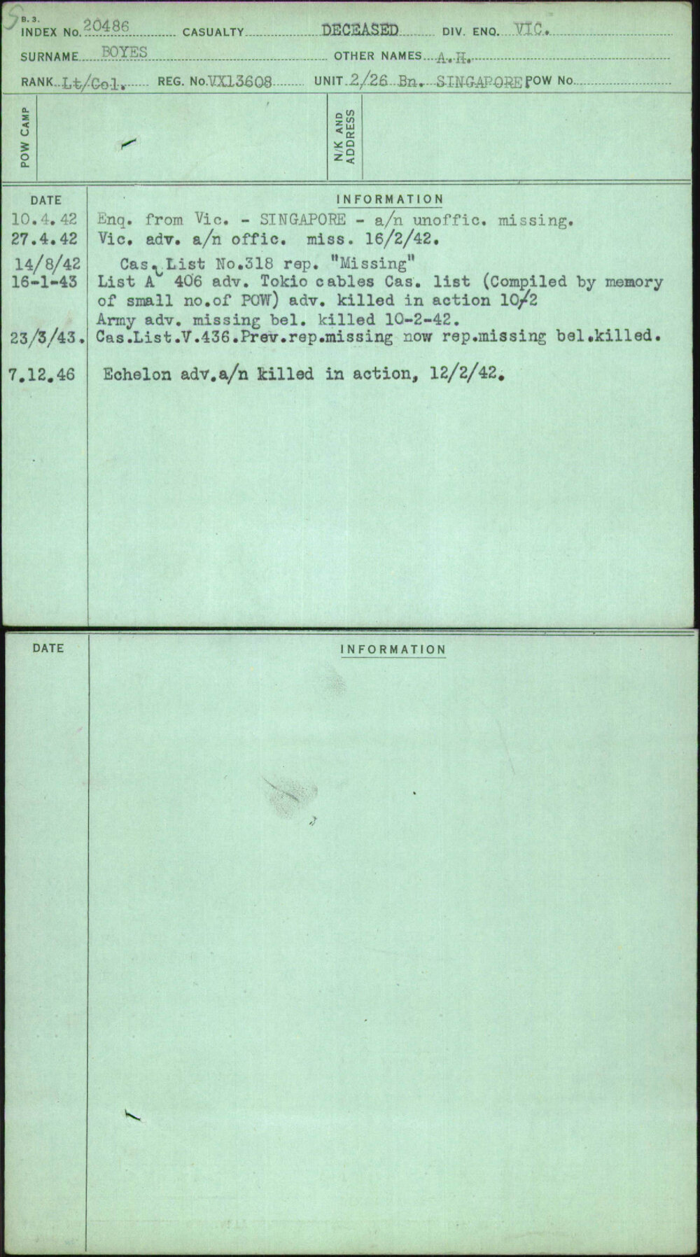 Boyes, A H, VX13608