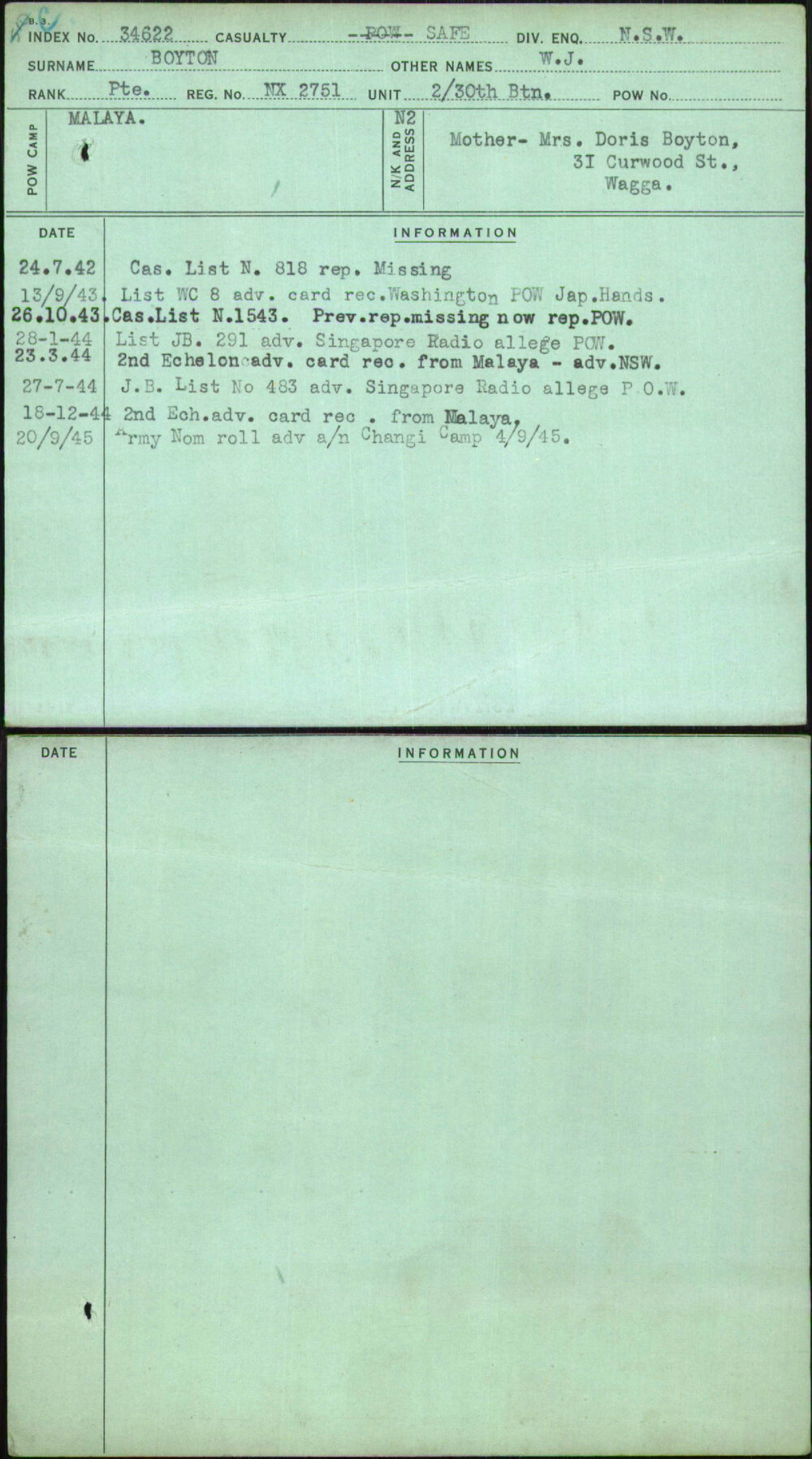 Boyton, W J, NX2751