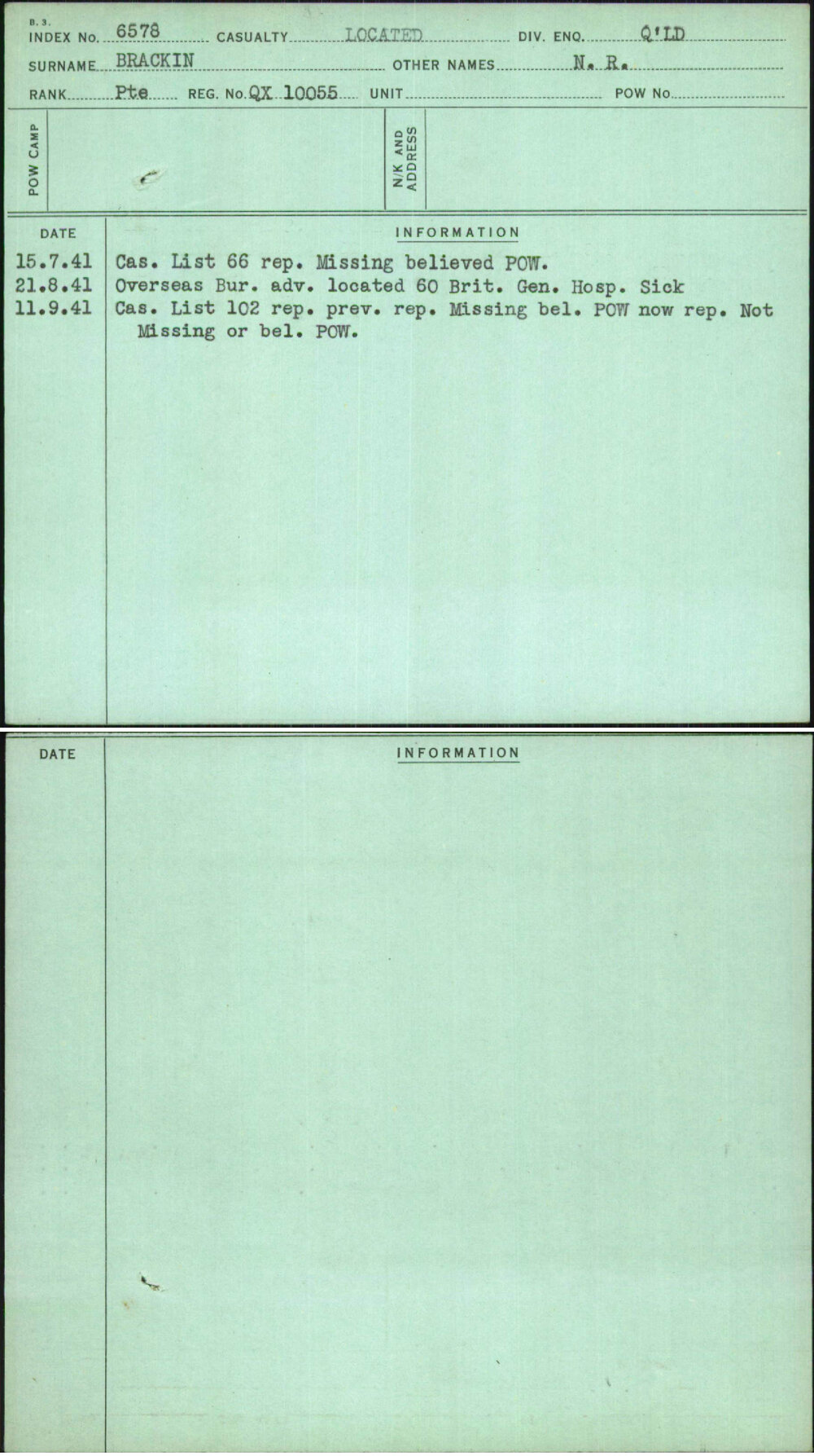 Brackin, N R, QX10055