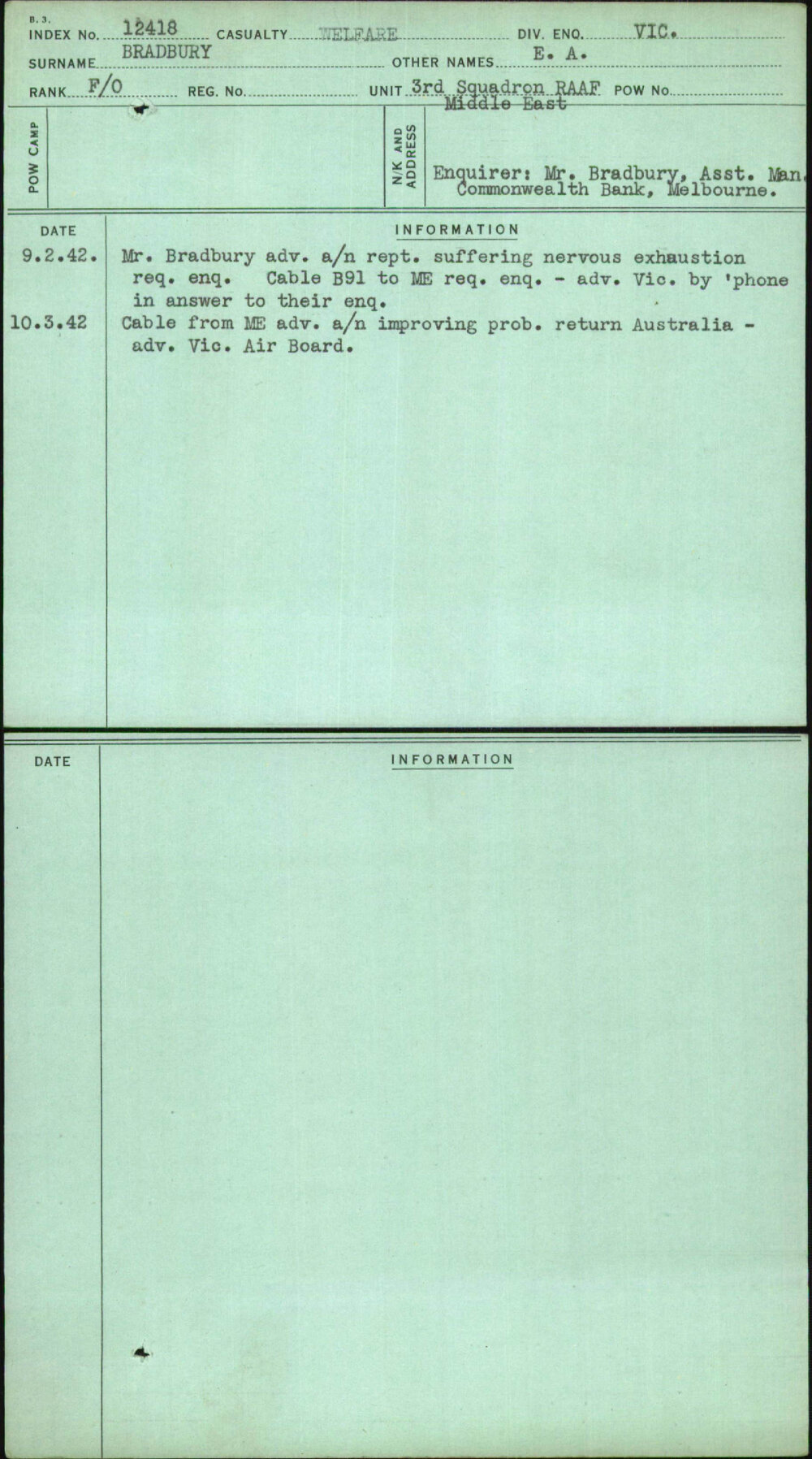 Bradbury, E A, [No Service Number]