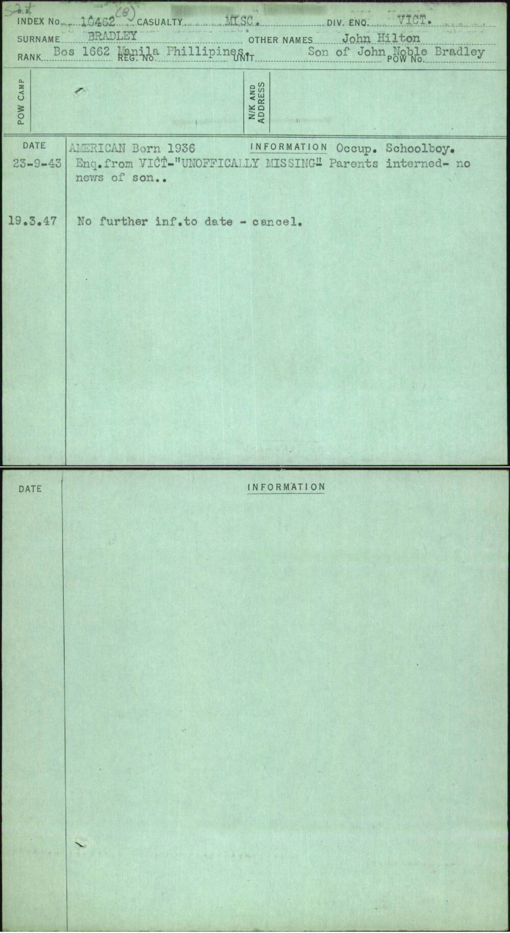 Bradley, John Hilton, [No Service Number]