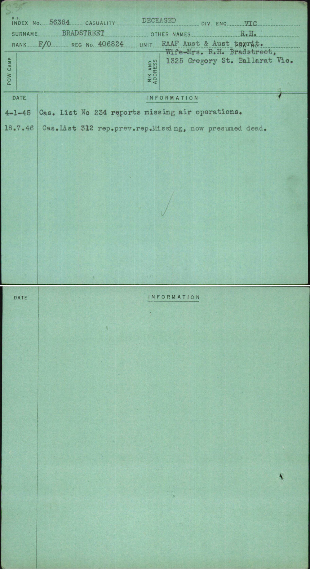 Bradstreet, R H, 406824