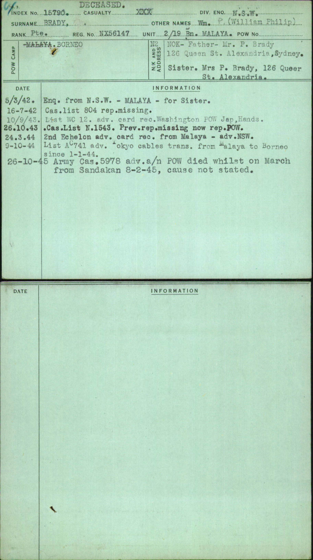 Brady, Wm P (William Philip), NX56147