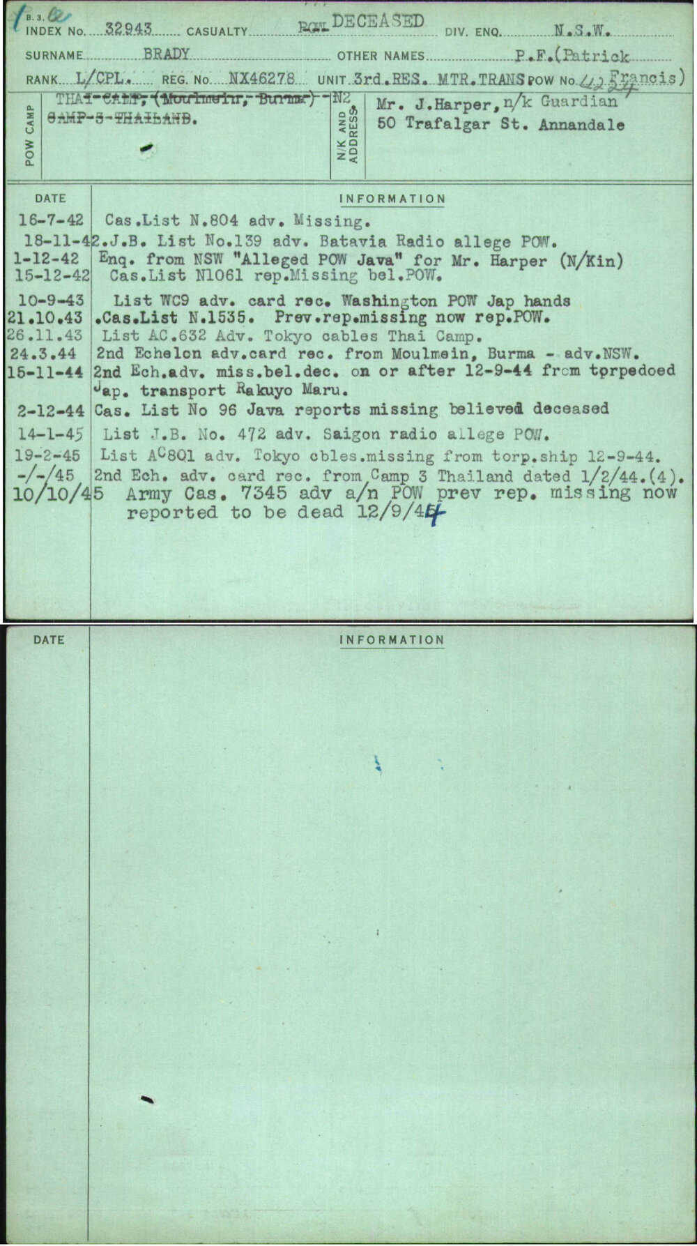 Brady, P F (Patrick Francis), NX46278