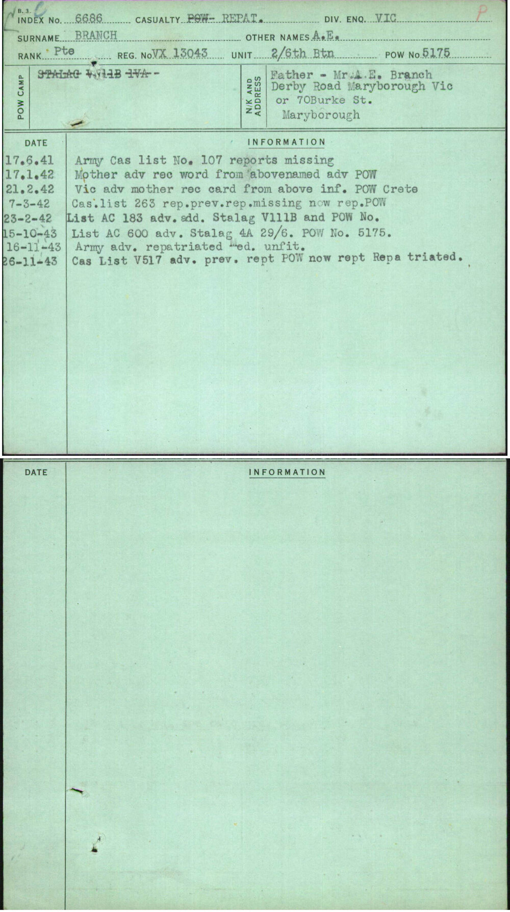 Branch, A E, VX13043