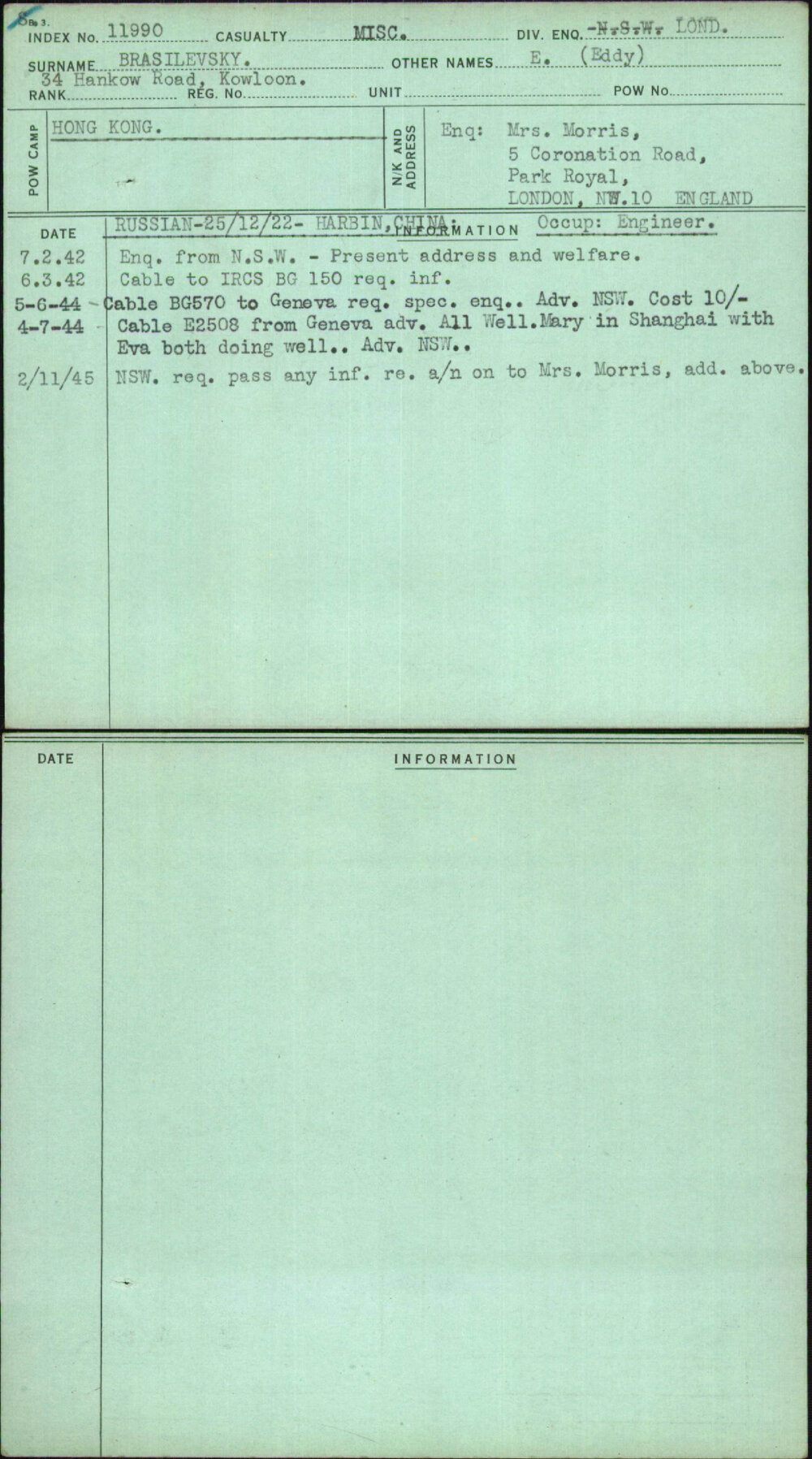 Brasilevsky, E (Eddy), [No Service Number]