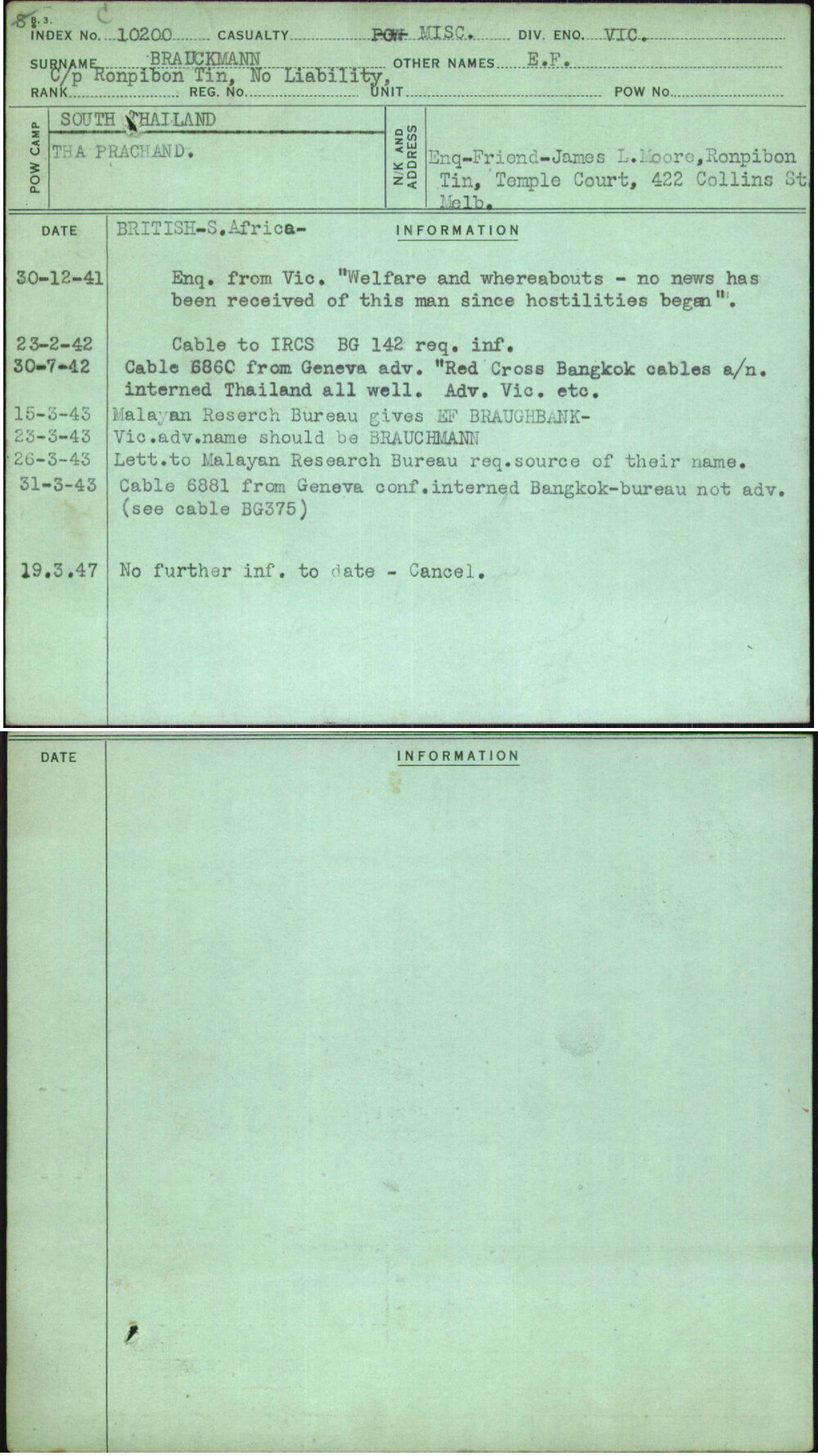 Brauckmann, E F, [No Service Number]