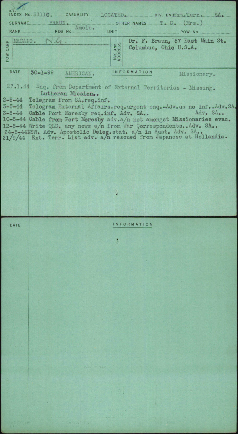 Braun, T G (Mrs), Amele