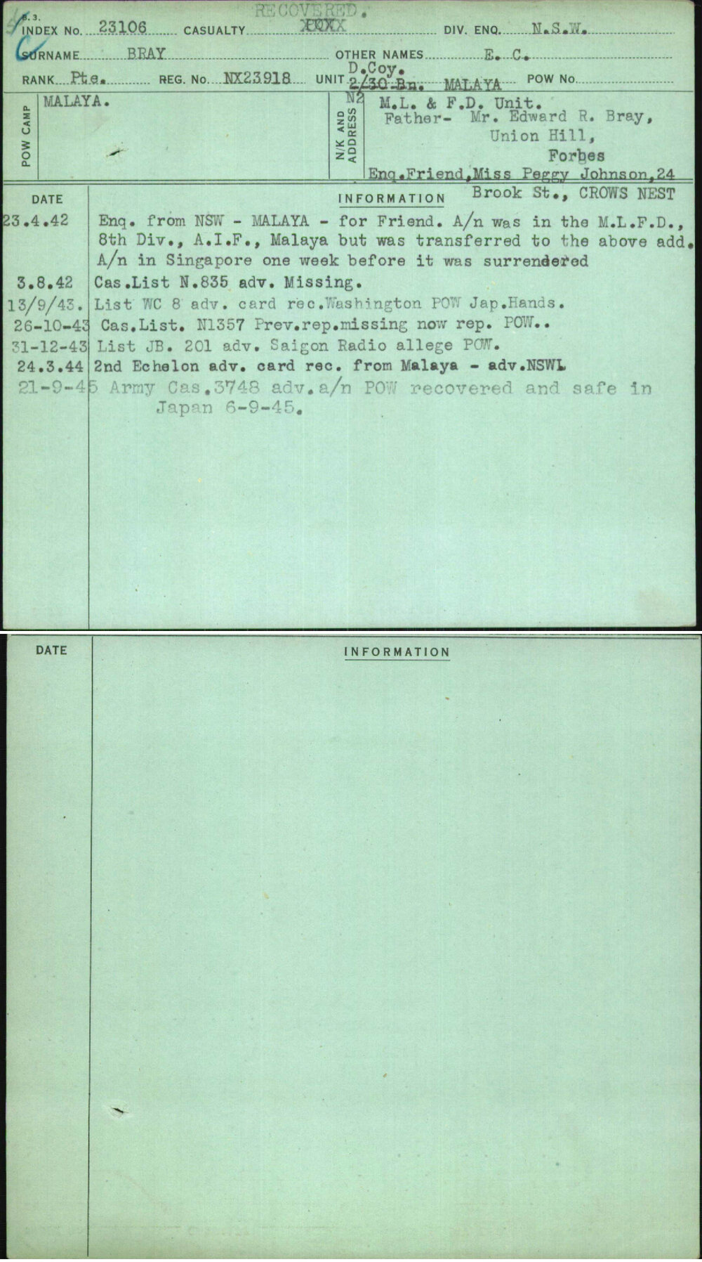 Bray, E C, NX23918