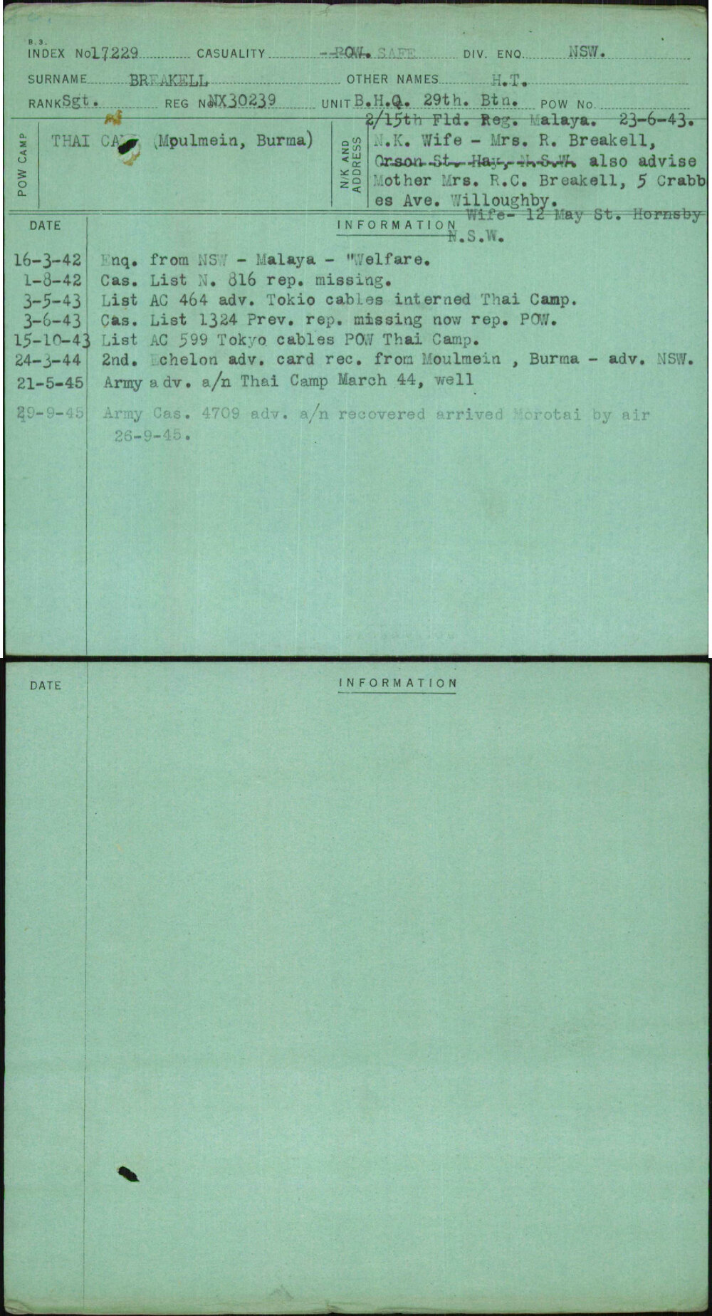 Breakell, H T, NX30239