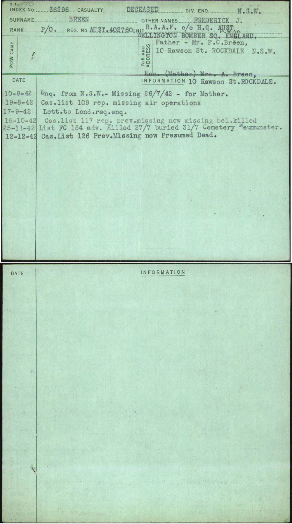 Breen, Frederick J, Aust402760