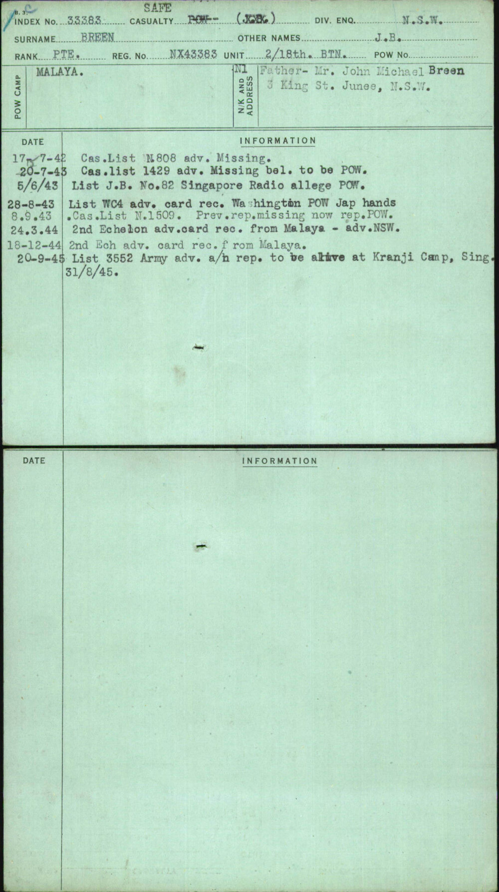 Breen, J B, NX43383