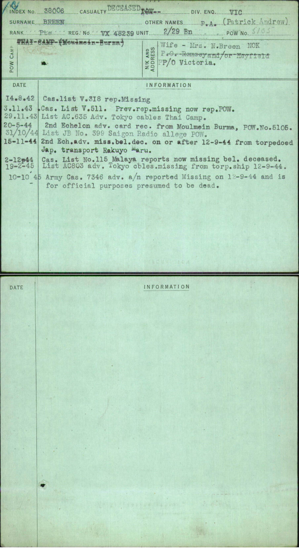 Breen, P A (Patrick Andrew), VX48239