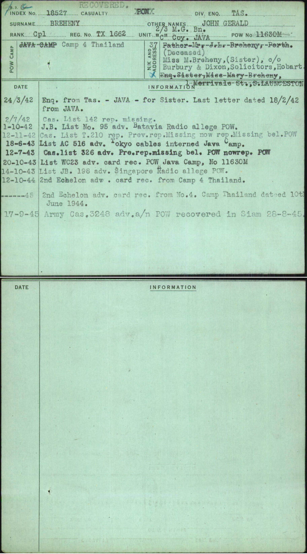 Breheny, John Gerald, TX1662