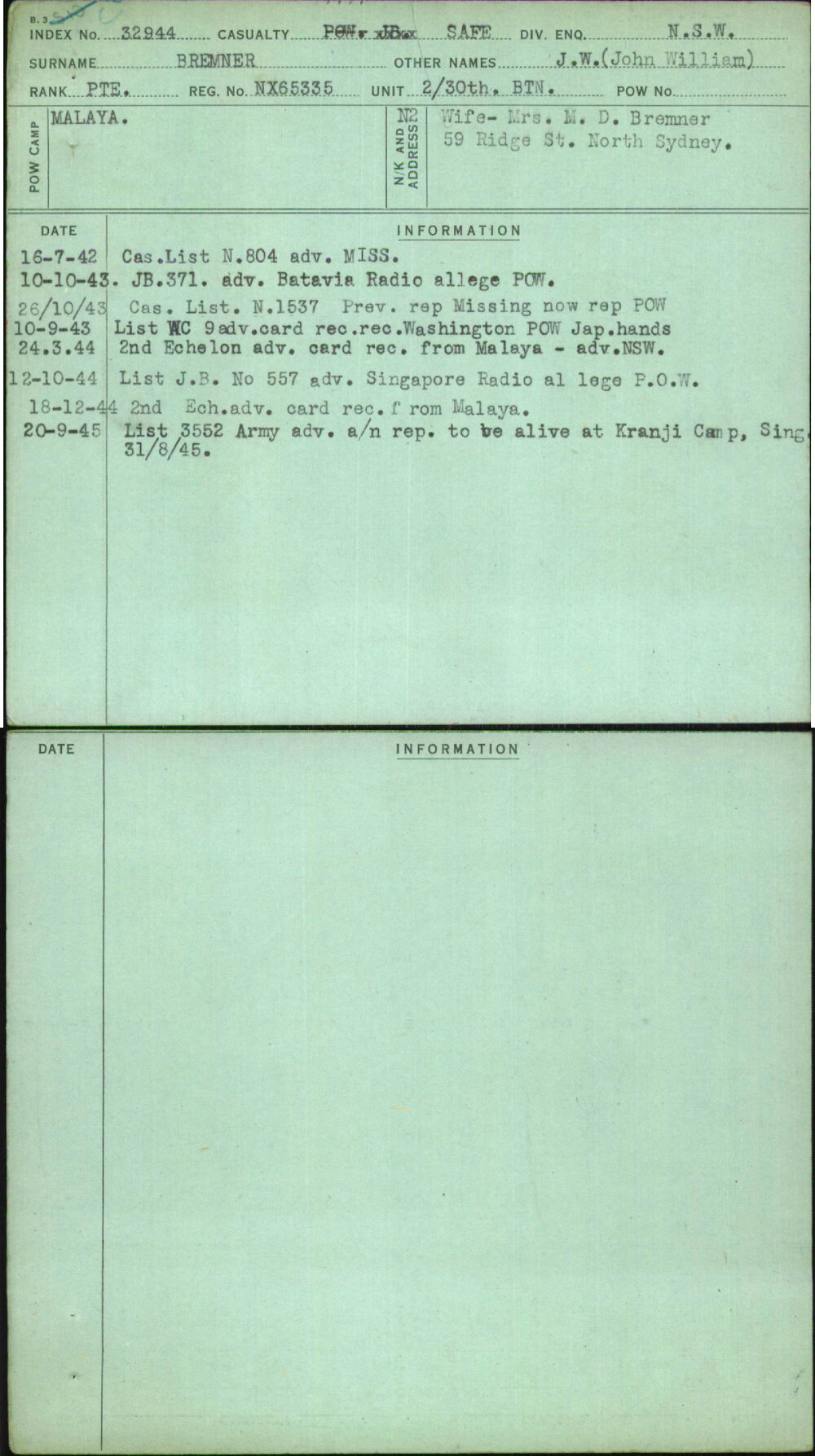 Bremner, J W (John William), NX65335