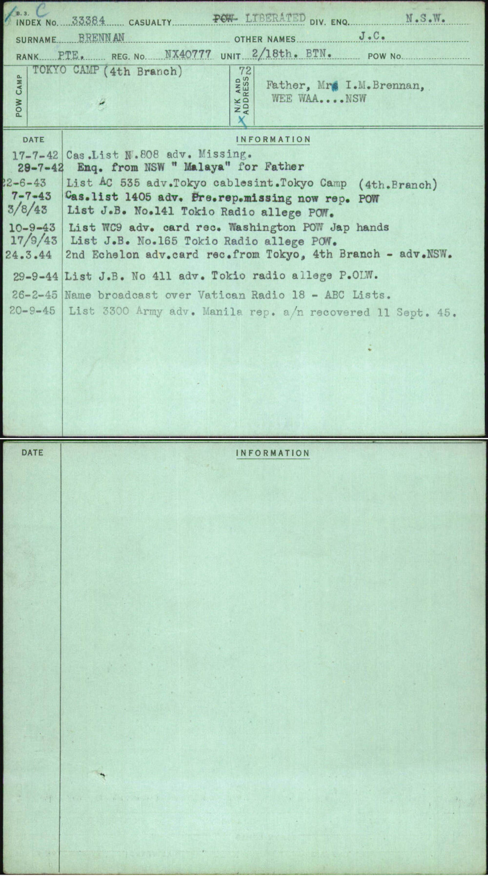 Brennan, J C, NX40777