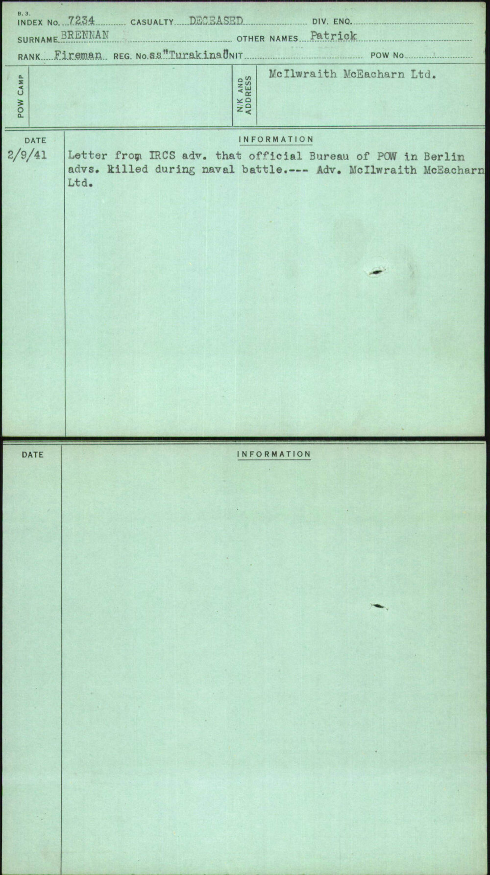 Brennan, Patrick, Ss Turakina