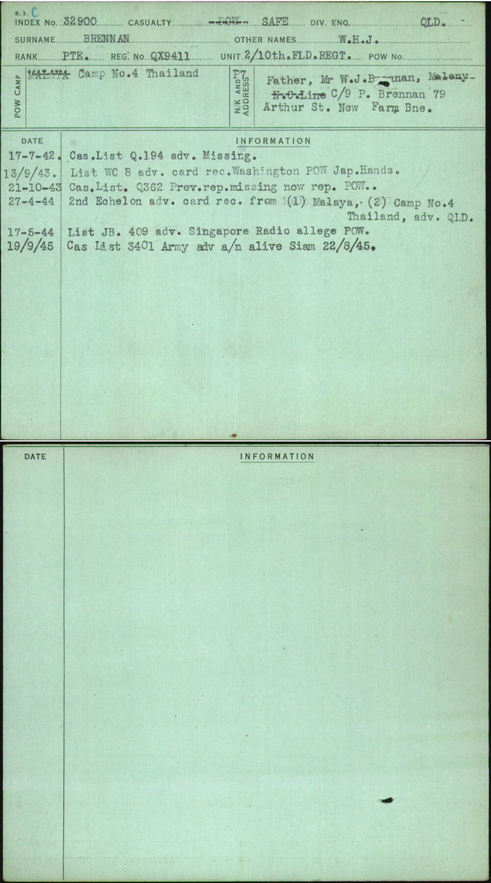 Brennan, W H J, QX9411