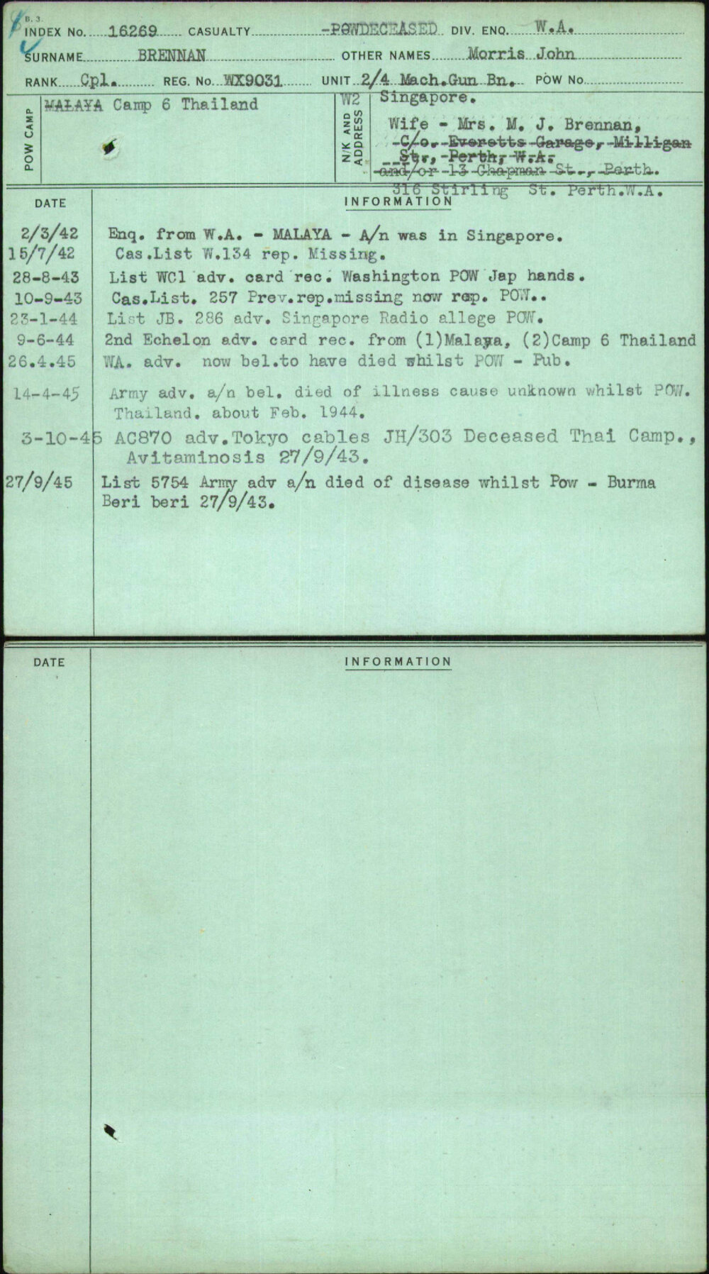 Brennan, Morris John, WX9031