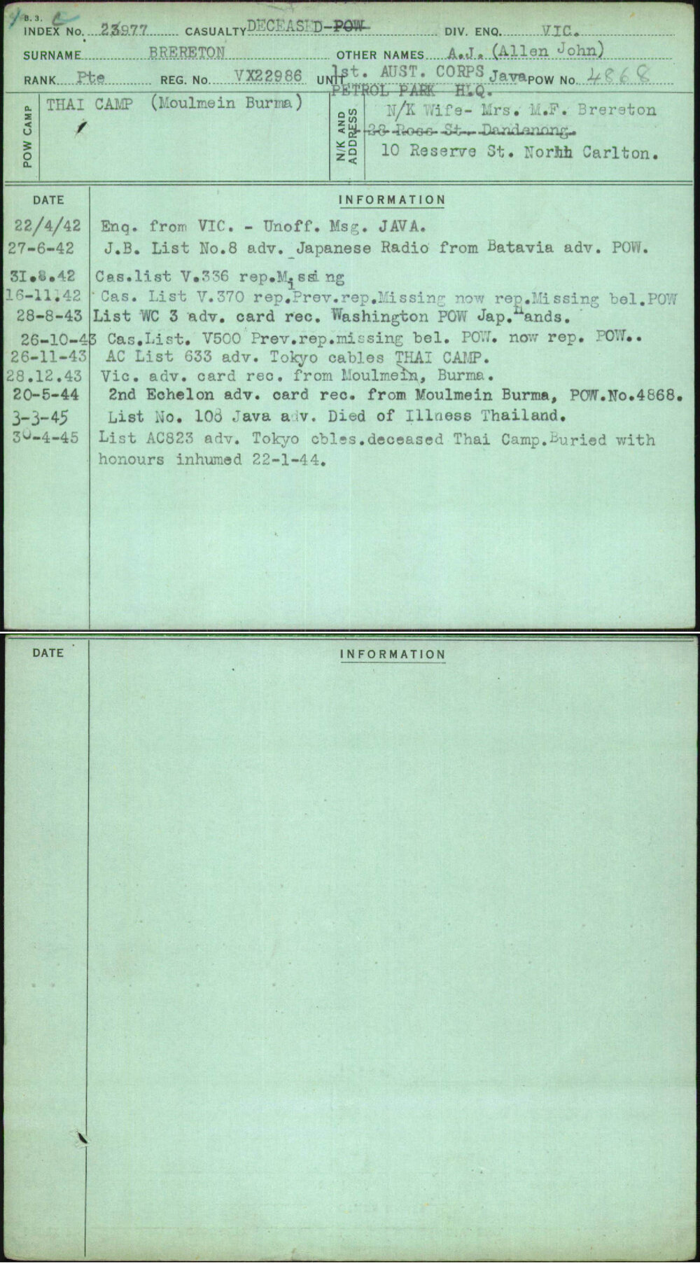 Brereton, A J (Allen John), VX22986