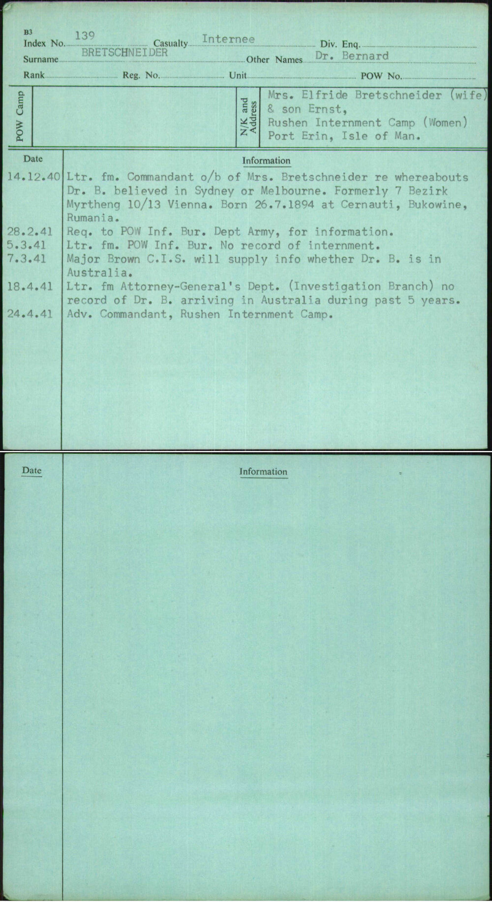 Bretschneider, Dr Bernard, [No Service Number]