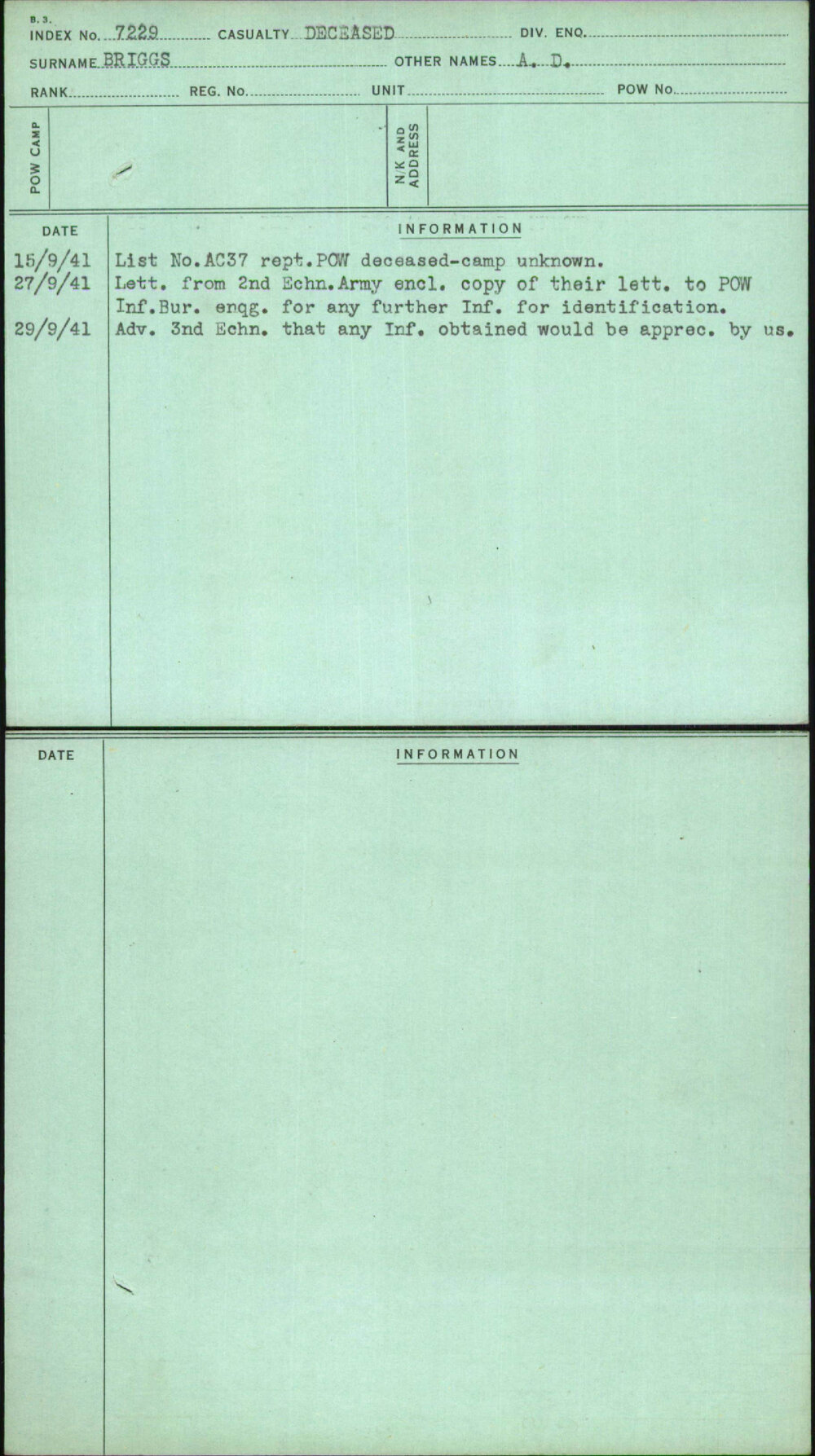 Briggs, A D, [No Service Number]