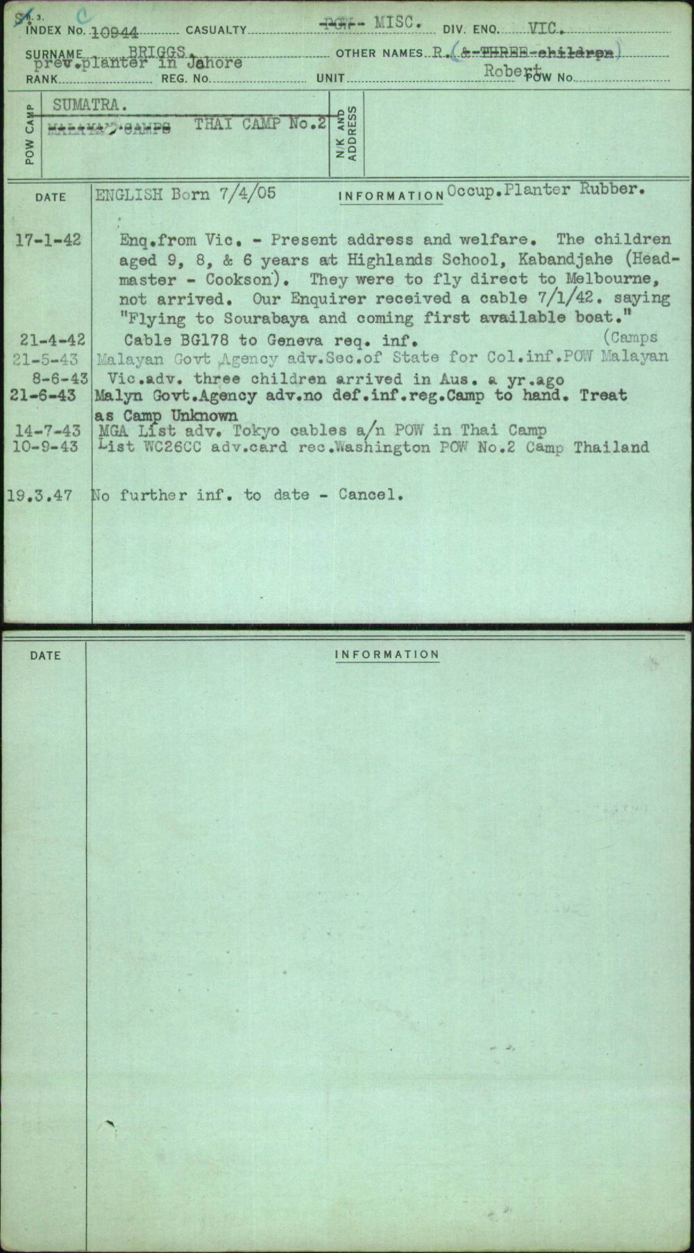 Briggs, R Robert, [No Service Number]