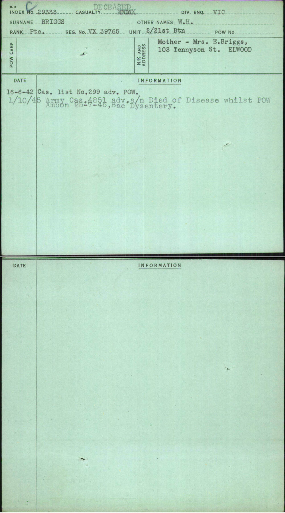 Briggs, W H, VX39765