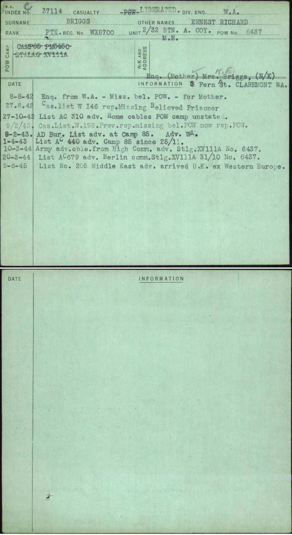 Briggs, Ernest Richard, WX8700
