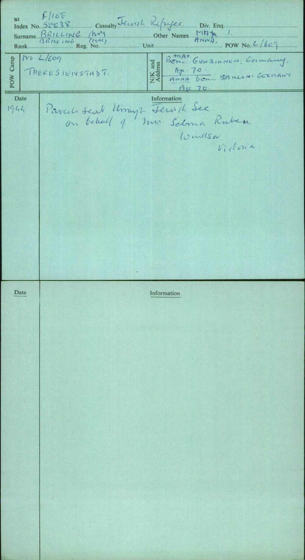 Brilling (Mr) Brilling (Mrs), Max &amp; Anna, [No Service Number]