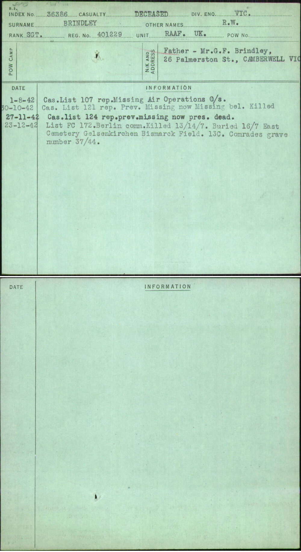 Brindley, R W, 401229