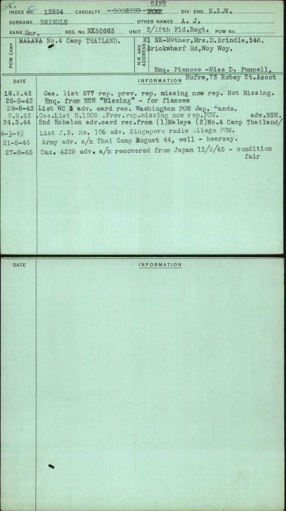 Brindle, A J, NX52663