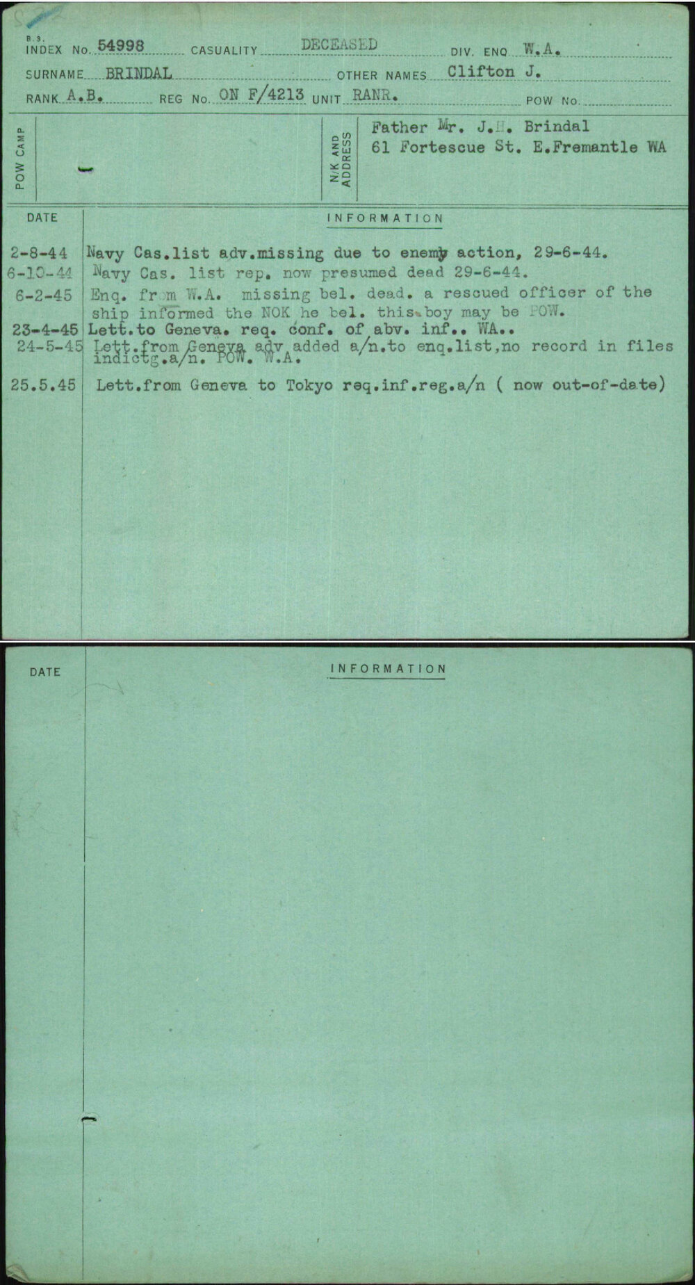 Brindal, Clifton J, On F-4213