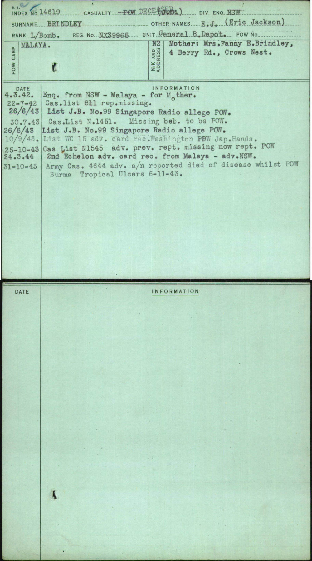 Brindley, E J (Eric Jackson), NX39965