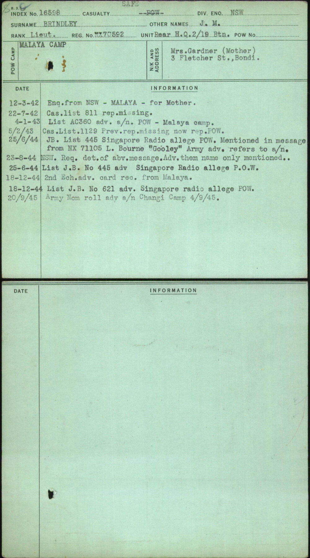 Brindley, J M, NX70592