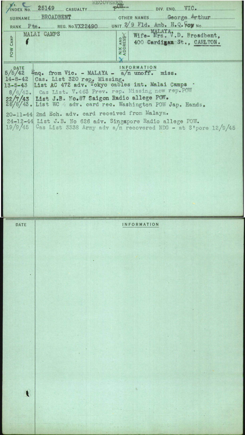 Broadbent, George Arthur, VX22490