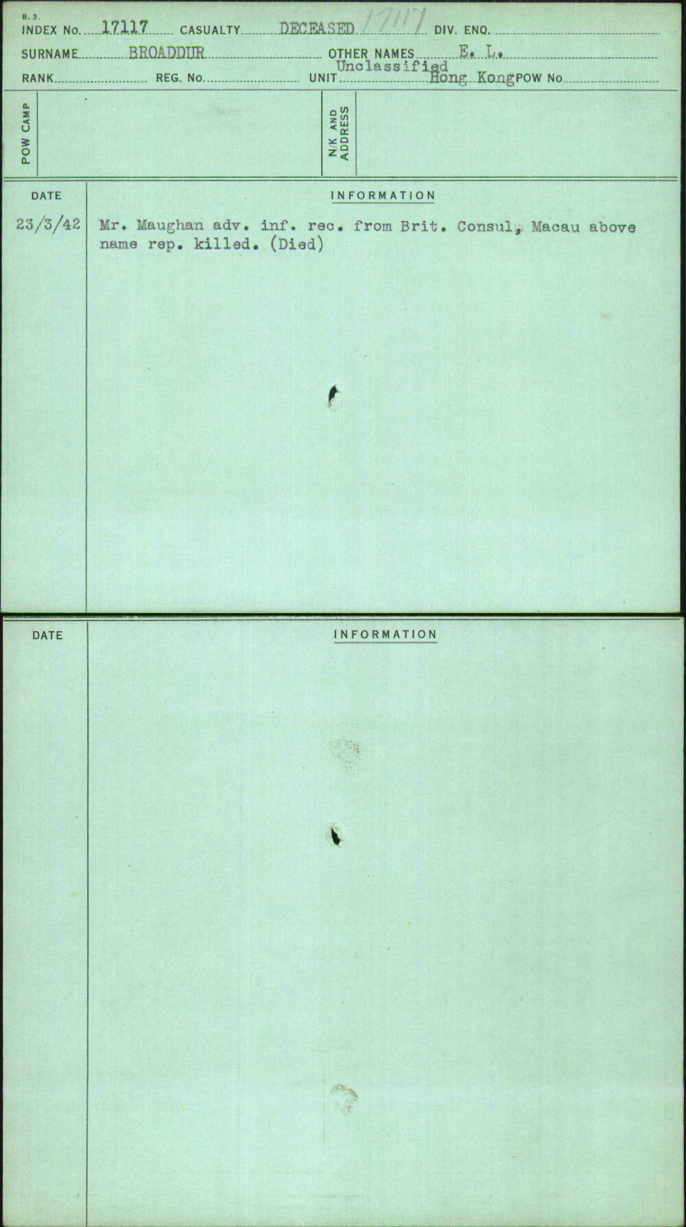 Broaddur, E L, [No Service Number]