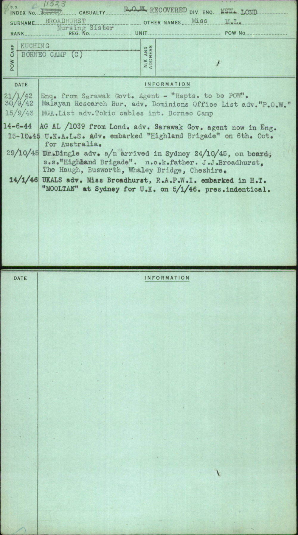 Broadhurst, Miss M L, Nursing Sister