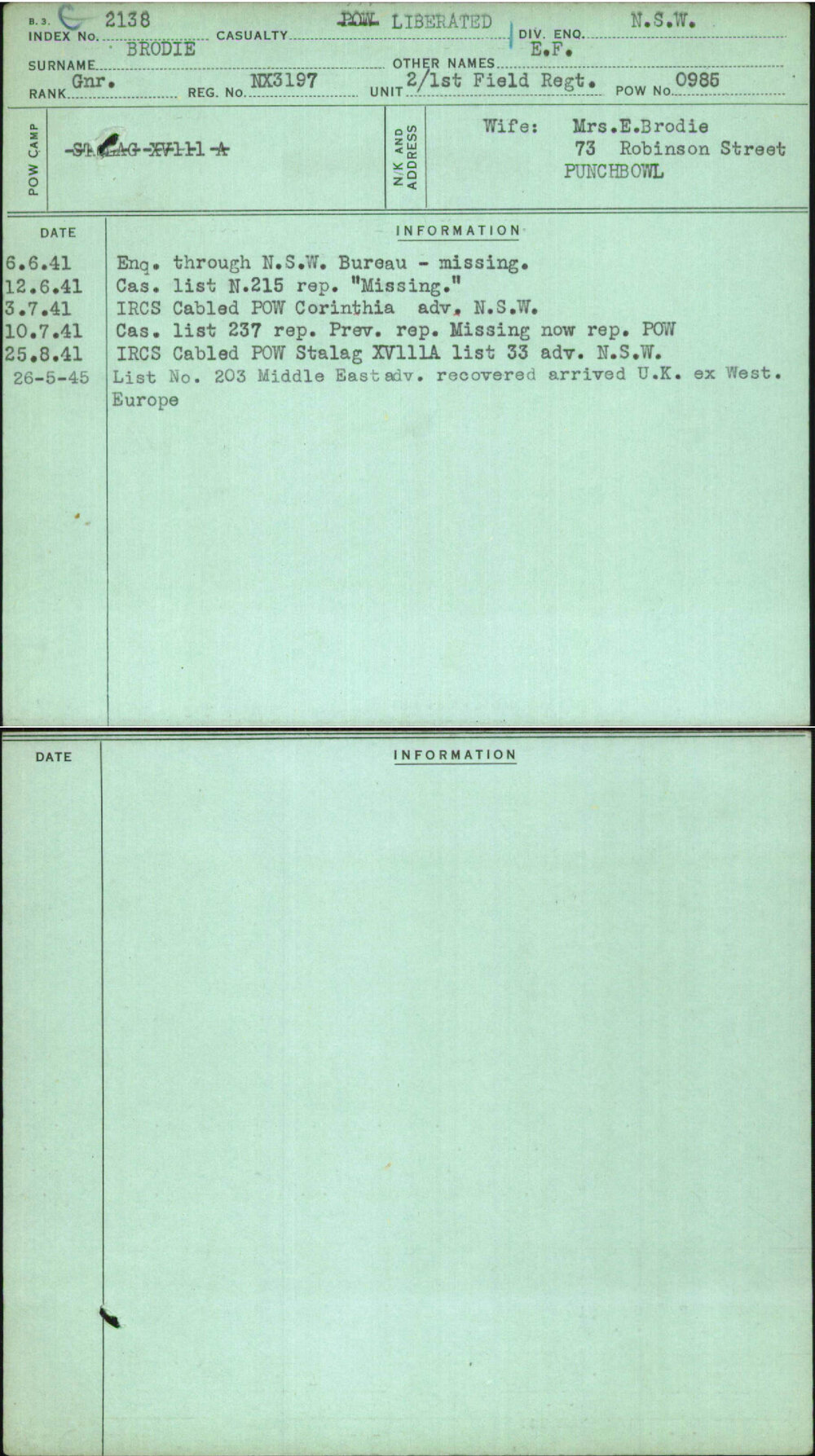 Brodie, E F, NX3197