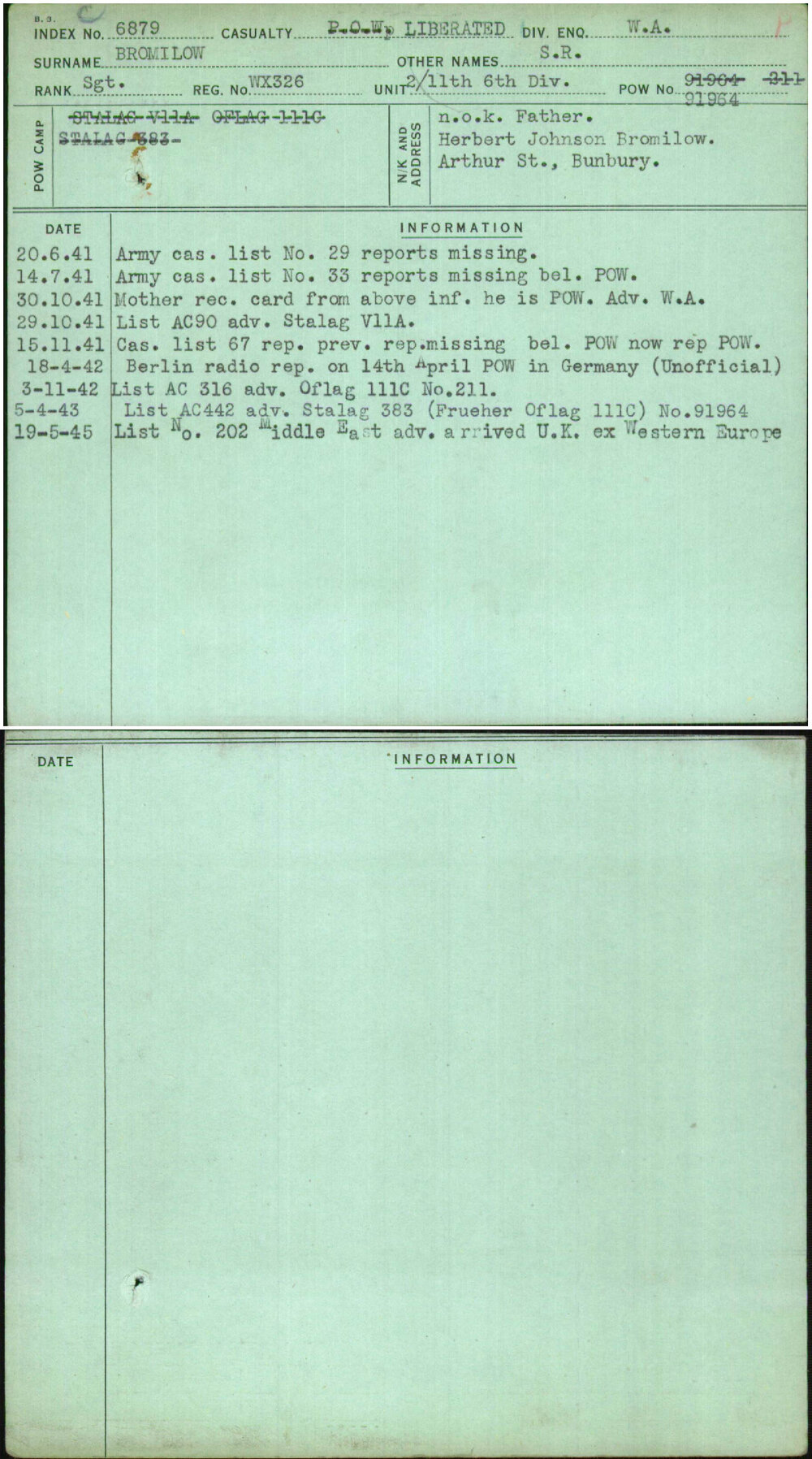 Bromilow, S R, WX326