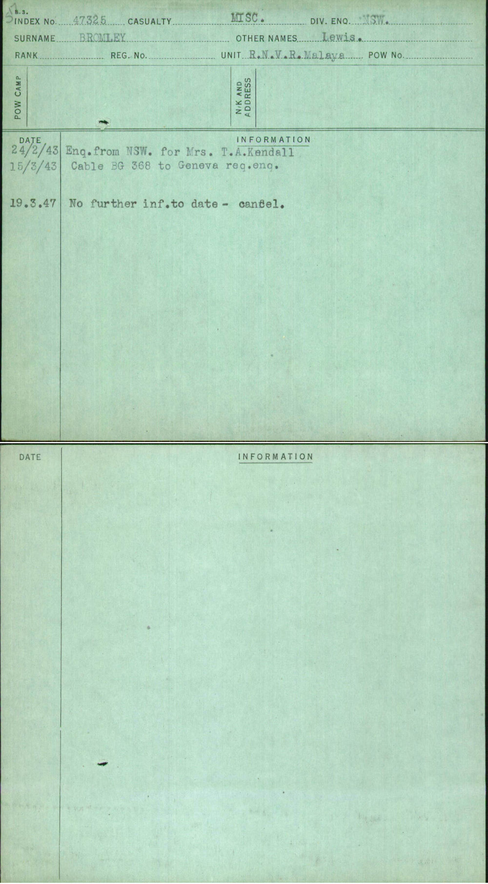 Bromley, Lewis, [No Service Number]