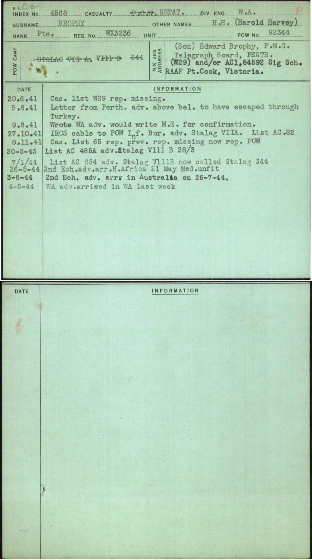 Brophy, H H (Harold Harvey), WX3236