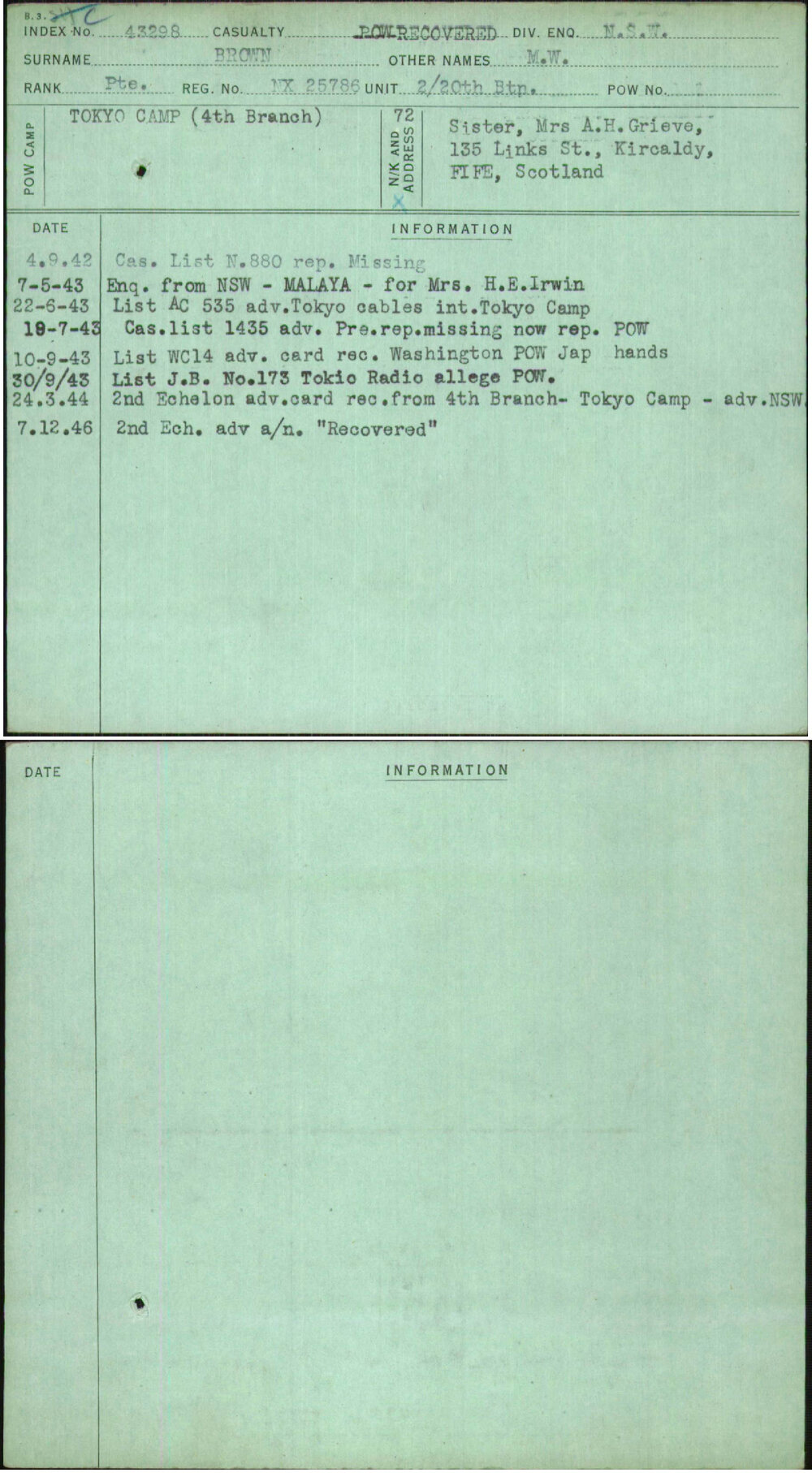 Brown, M W, NX25786