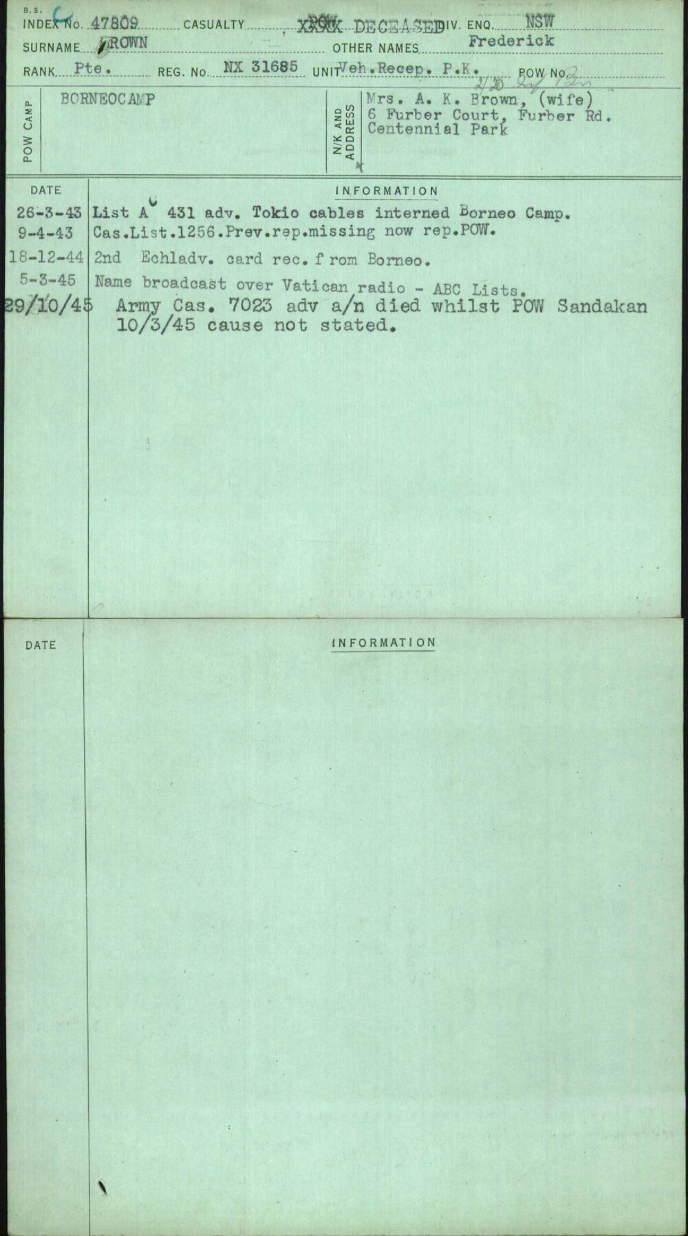 Brown, Frederick, NX31685