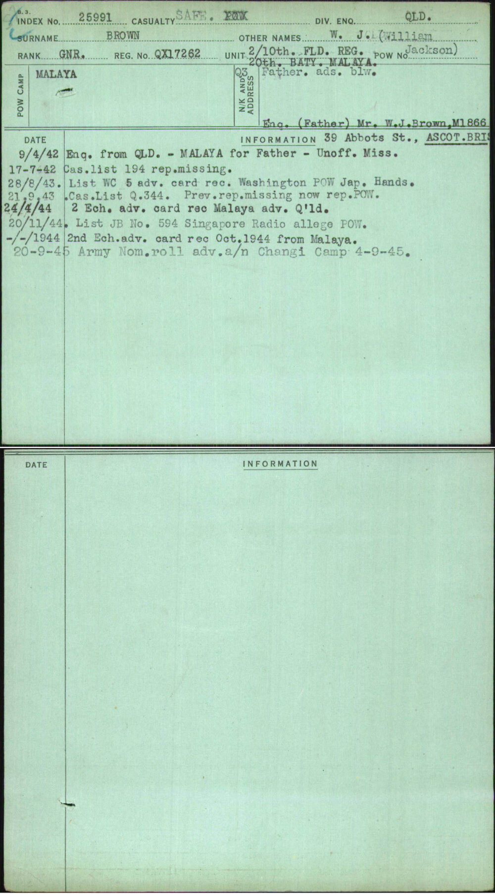 Brown, W J (William Jackson), QX17262