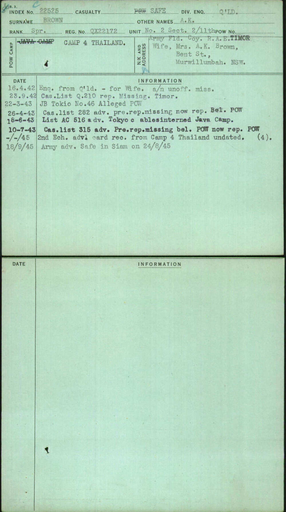 Brown, A K, QX22172